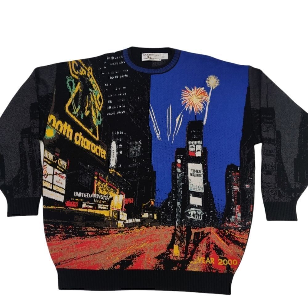 St. Croix knits New York colorful Y2K tencel cotton crew neck sweater size M